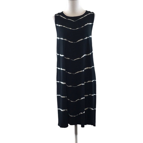 TXS By Thread Supply Vintage Black White Striped Shift Tank‎ Dress Womens Large - Picture 1 of 9